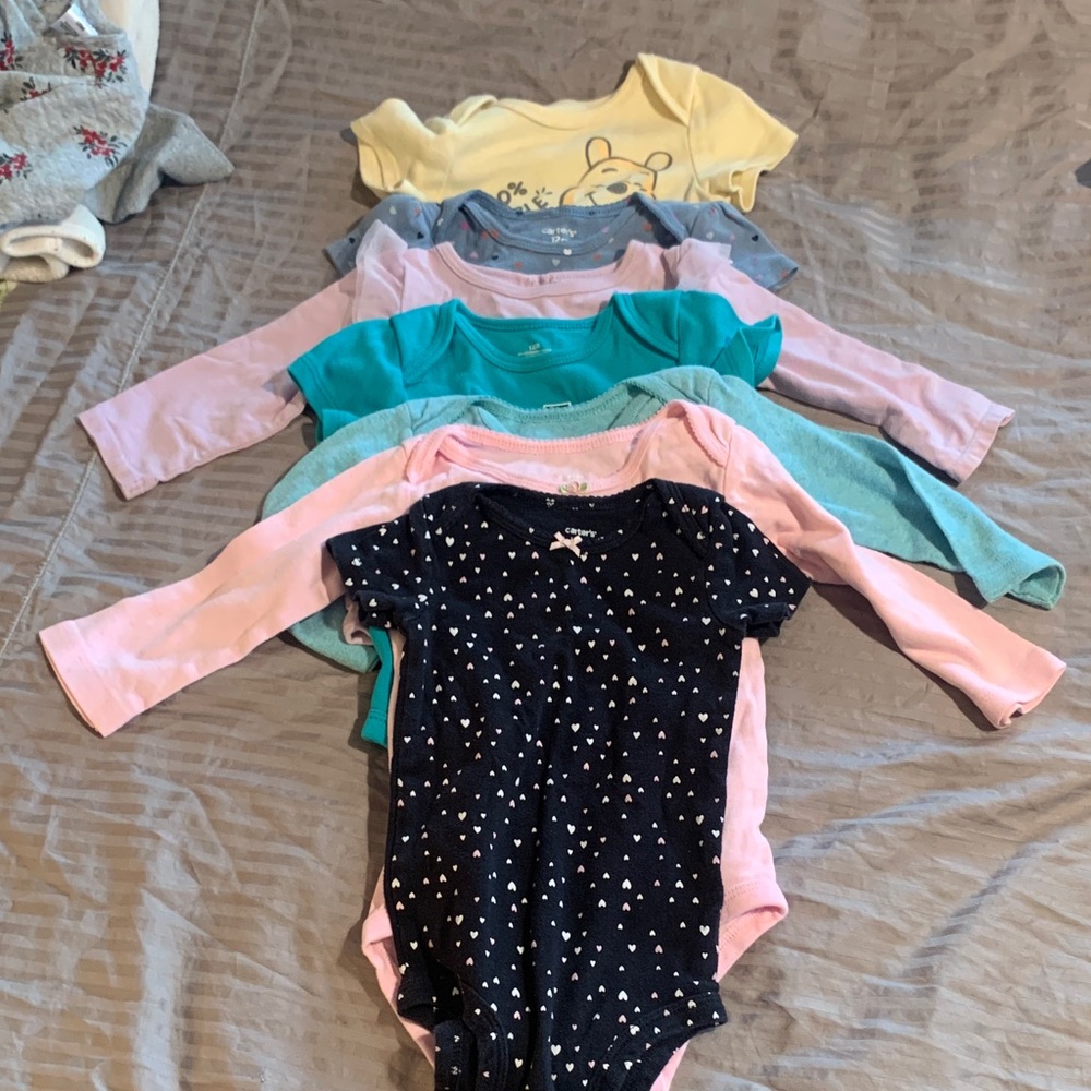 Assorted Girls Long-Sleeve One-Piece Bodysuits - Navy, Pink, Teal, Yellow, Gray